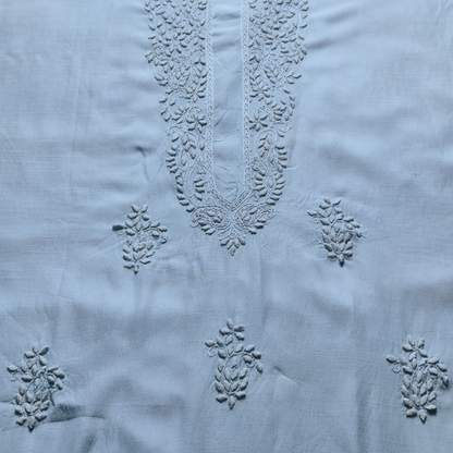 albaas | Tarkashi  Applique on Raw Silk Shirt's Front and Sleeves with Matching Plain Trousers - Unstitched 2PC Suit   | ARSTAST-36532-LIGHT CYAN