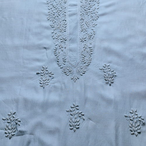 albaas | Tarkashi  Applique on Raw Silk Shirt's Front and Sleeves with Matching Plain Trousers - Unstitched 2PC Suit   | ARSTAST-36532-LIGHT CYAN