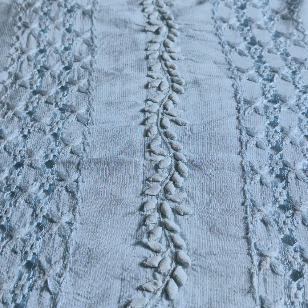 albaas | Tarkashi  Applique on Raw Silk Shirt's Front and Sleeves with Matching Plain Trousers - Unstitched 2PC Suit   | ARSTAST-36532-LIGHT CYAN