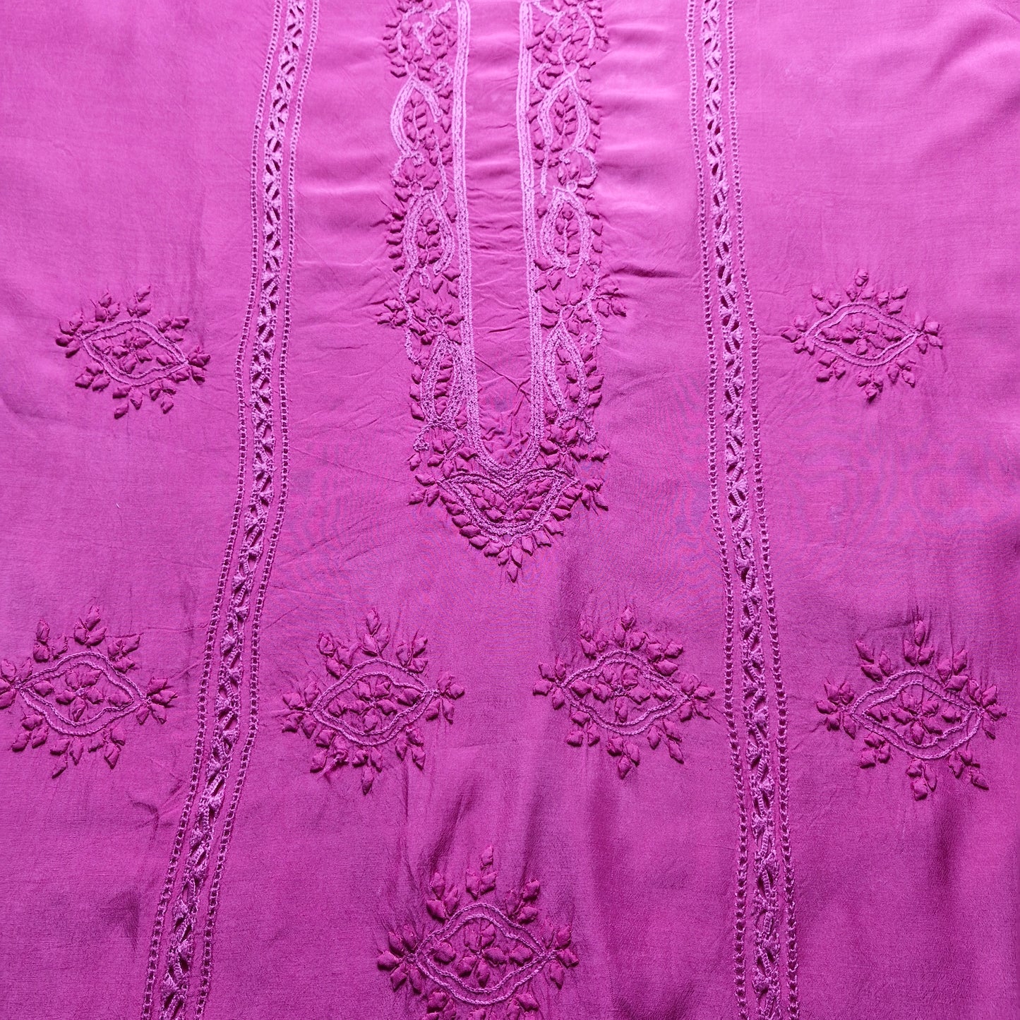 albaas | Tarkashi  Applique on Raw Silk Shirt's Front and Sleeves with Matching Plain Trousers - Unstitched 2PC Suit   | ARSTAST-36533-SHOCKING PINK