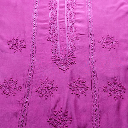 albaas | Tarkashi  Applique on Raw Silk Shirt's Front and Sleeves with Matching Plain Trousers - Unstitched 2PC Suit   | ARSTAST-36533-SHOCKING PINK