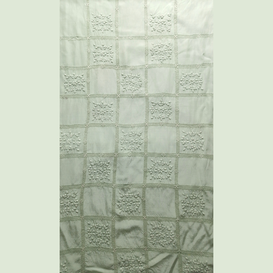 albaas | Tarkashi   Applique on Raw Silk Shirt's Front and Sleeves with Matching Plain Trousers - Unstitched 2PC Suit   | ARSTAST-36538-TEA GREEN