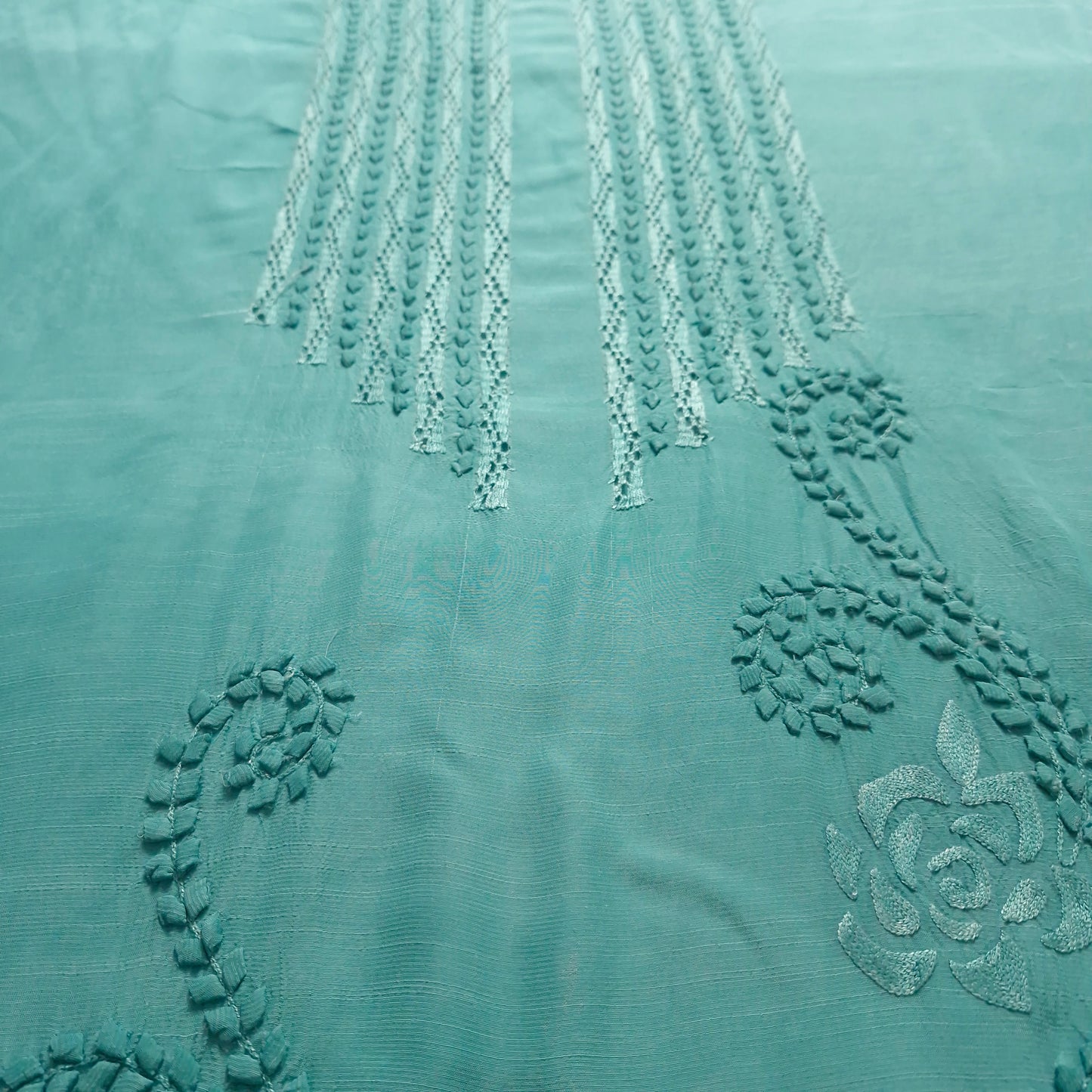 albaas | Tarkashi   Applique on Raw Silk Shirt's Front and Sleeves with Matching Plain Trousers - Unstitched 2PC Suit   | ARSTAST-36553-ELECTRIC BLUE