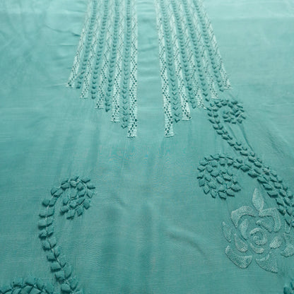 albaas | Tarkashi   Applique on Raw Silk Shirt's Front and Sleeves with Matching Plain Trousers - Unstitched 2PC Suit   | ARSTAST-36553-ELECTRIC BLUE