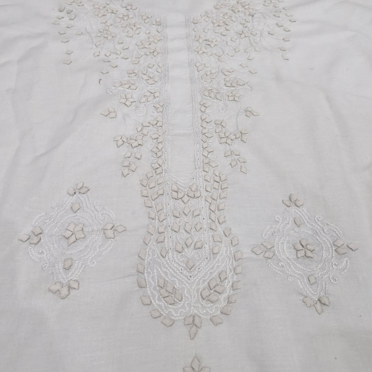 albaas | Tarkashi Applique on Cotton Lawn Shirt's Front and Sleeves with Matching Plain Trousers - Unstitched 2PC Suit   | ATACLST-36531-WHITE