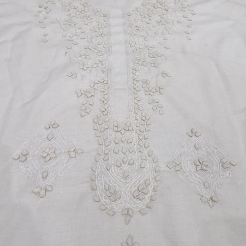albaas | Tarkashi Applique on Cotton Lawn Shirt's Front and Sleeves with Matching Plain Trousers - Unstitched 2PC Suit   | ATACLST-36531-WHITE