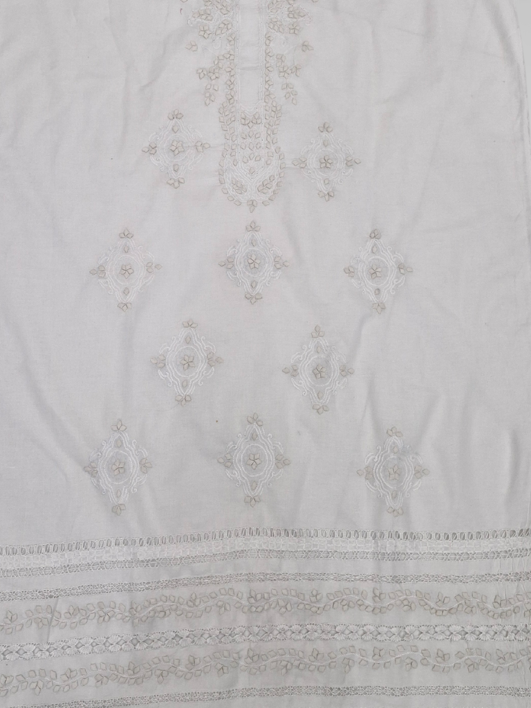 albaas | Tarkashi Applique on Cotton Lawn Shirt's Front and Sleeves with Matching Plain Trousers - Unstitched 2PC Suit   | ATACLST-36531-WHITE