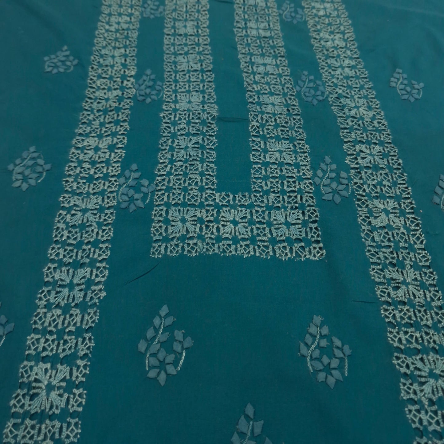 albaas | Tarkashi Applique on Cotton Lawn Shirt's Front and Sleeves with Matching Plain Trousers - Unstitched 2PC Suit   | ATACLST-36535-TEAL