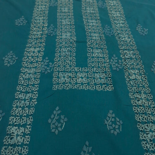 albaas | Tarkashi Applique on Cotton Lawn Shirt's Front and Sleeves with Matching Plain Trousers - Unstitched 2PC Suit   | ATACLST-36535-TEAL