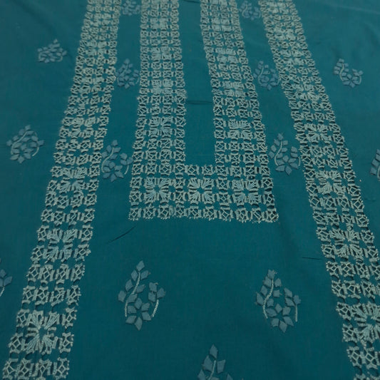 albaas | Tarkashi Applique on Cotton Lawn Shirt's Front and Sleeves with Matching Plain Trousers - Unstitched 2PC Suit   | ATACLST-36535-TEAL