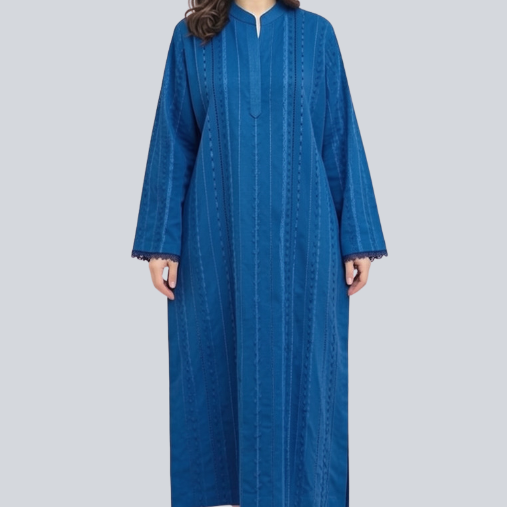 albaas | Tarkashi Applique on Cotton Lawn Shirt's Front and Sleeves with Plain Trousers - Unstitched 2PC | ALTAST-D3-NEON BLUE