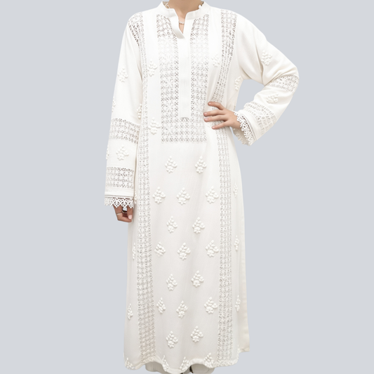 albaas | Tarkashi Applique on Lawn Shirt's Front and Sleeves - Stitched 1PC | ALTAS-D1-L-OFF WHITE