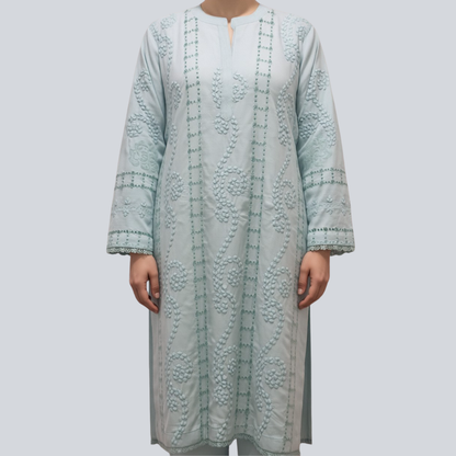 albaas | Tarkashi Applique on Lawn Shirt's Front and Sleeves with Plain Trousers - Stitched 2PC | ALTAST-D2-M-AQUA