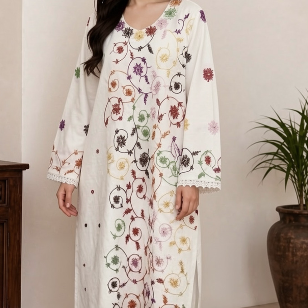 albaas | Amateur Hand-Made (Thread Work Tarkashi) - Lawn - Stitched 2 Pc (Shirt Trousers)  | AMATEURS-ST-WHITE1