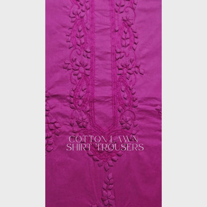 albaas | Tarkashi  Applique on Cotton Lawn Shirt's Front and Sleeves with Matching Plain Trousers - Unstitched 2PC Suit   | ALTAST-36532-PURPLE HEART