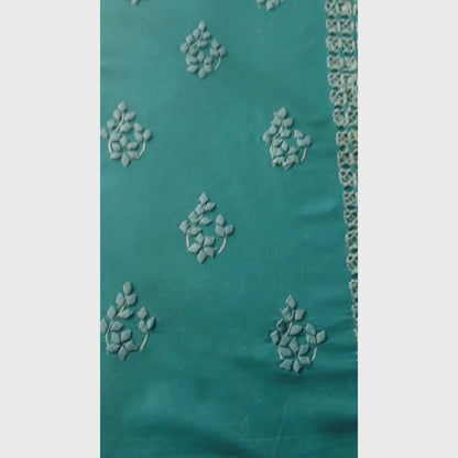 albaas | Tarkashi Applique on Cotton Lawn Shirt's Front and Sleeves with Matching Plain Trousers - Unstitched 2PC Suit   | ATACLST-36535-TEAL