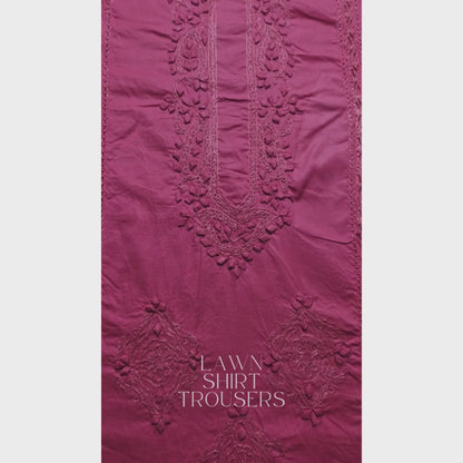 albaas | Tarkashi  Applique on Cotton Lawn Shirt's Front and Sleeves with Matching Plain Trousers - Unstitched 2PC Suit   | ALTAST-36533-REDDISH PINK