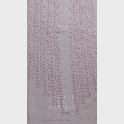 albaas | Tarkashi   Applique on Raw Silk Shirt's Front and Sleeves with Matching Plain Trousers - Unstitched 2PC Suit   | ARSTAST-36553-SILKY PINK