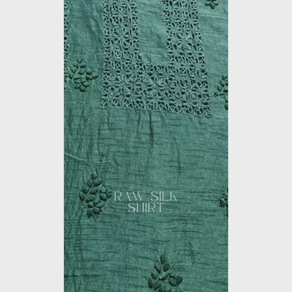 albaas | Tarkashi  Applique on Raw Silk Shirt's Front and Sleeves - Unstitched 1PC | ARSTAS-36535 -PINE