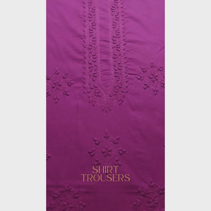 albaas | Tarkashi Applique on Cotton Lawn Shirt's Front and Sleeves with Matching Plain Trousers - Unstitched 2PC Suit   | ALTAST-36540-TRADITIONAL ROSE