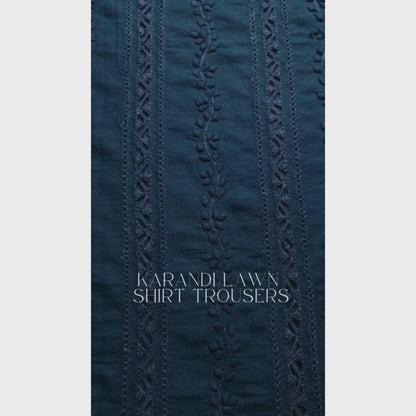 albaas | Tarkashi Applique on Karandi Lawn Shirt's Front and Sleeves with Matching Plain Trousers - Unstitched 2PC Suit   | AKTAST-36556-COLD CURRANT