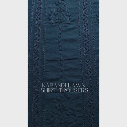 albaas | Tarkashi Applique on Karandi Lawn Shirt's Front and Sleeves with Matching Plain Trousers - Unstitched 2PC Suit   | AKTAST-36555-COLD CURRANT