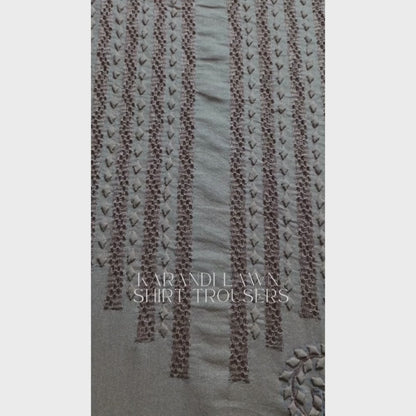 albaas | Tarkashi  Applique on Karandi Lawn Shirt's Front and Sleeves with Matching Plain Trousers - Unstitched 2PC Suit   | AKTAST-36553 -CHAMPAGNE