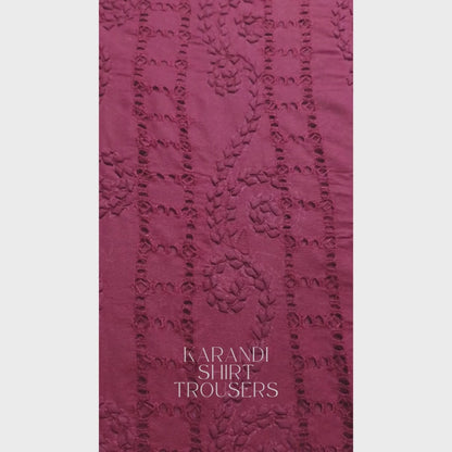 albaas | Tarkashi Applique on Karandi Shirt's Front and Sleeves with Matching Plain Trousers - Unstitched 2PC Suit   | AKTAST-36554-OX BLOOD