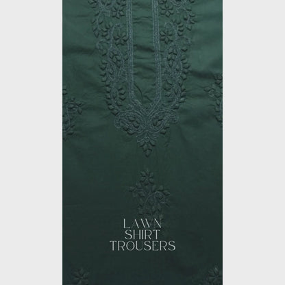 albaas | Tarkashi  Applique on Cotton Lawn Shirt's Front and Sleeves with Matching Plain Trousers - Unstitched 2PC Suit   | ALTAST-36532-GUNMETAL