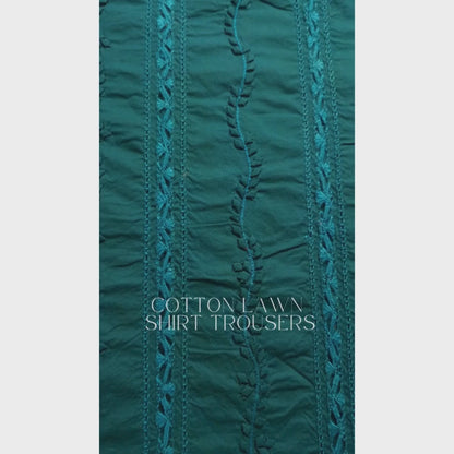 albaas | Tarkashi  Applique on Cotton Lawn Shirt's Front and Sleeves with Matching Plain Trousers - Unstitched 2PC Suit   | ALTAST-36556-ZIRCON BLUE