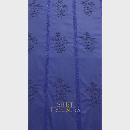 albaas | Tarkashi Applique on Cotton Lawn Shirt's Front and Sleeves with Matching Plain Trousers - Unstitched 2PC Suit   | ALTAST-36547-CELADON BLUE