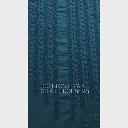 albaas | Tarkashi  Applique on Cotton Lawn Shirt's Front and Sleeves with Matching Plain Trousers - Unstitched 2PC Suit   | ALTAST-36553-MOONSTONE