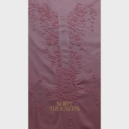 albaas | Tarkashi Applique on Cotton Lawn Shirt's Front and Sleeves with Matching Plain Trousers - Unstitched 2PC Suit   | ALTAST-36546-APRICOT