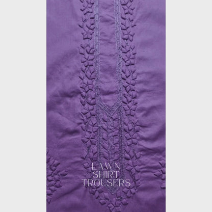 albaas | Tarkashi Applique on Cotton Lawn Shirt's Front and Sleeves with Matching Plain Trousers - Unstitched 2PC Suit   | ALTAST-36548-LIGHT ORCHID